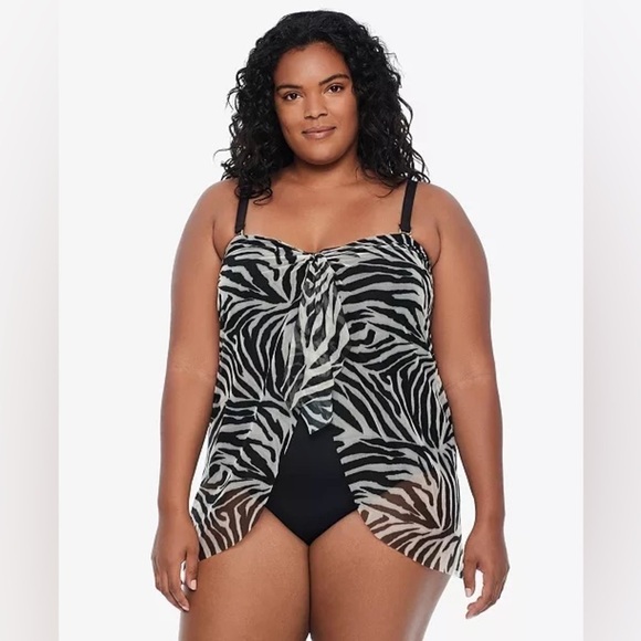 Lauren RALPH LAUREN Plus Size Zebra Print Flyaway One Piece size 18W zebra - Picture 2 of 13